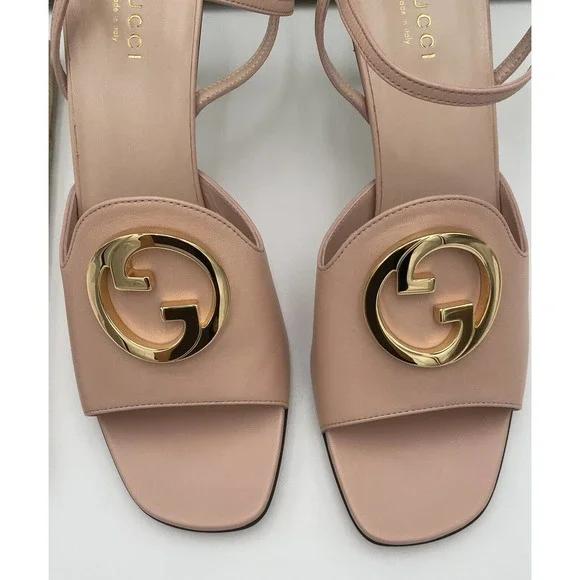 NEW Gucci Blondie GG Leather Ankle Strap Sandals Heels Box 39 AUTHENTIC! - Picture 5 of 12